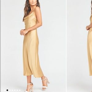 Show me your MUMU- gold Verona satin cowl neck size small.